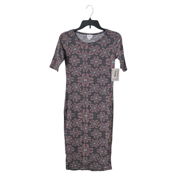 NWT LuLaRoe Julia Dress Womens Size XXS Gray Sunburst Print Bodycon Short Sleeve - Picture 1 of 6